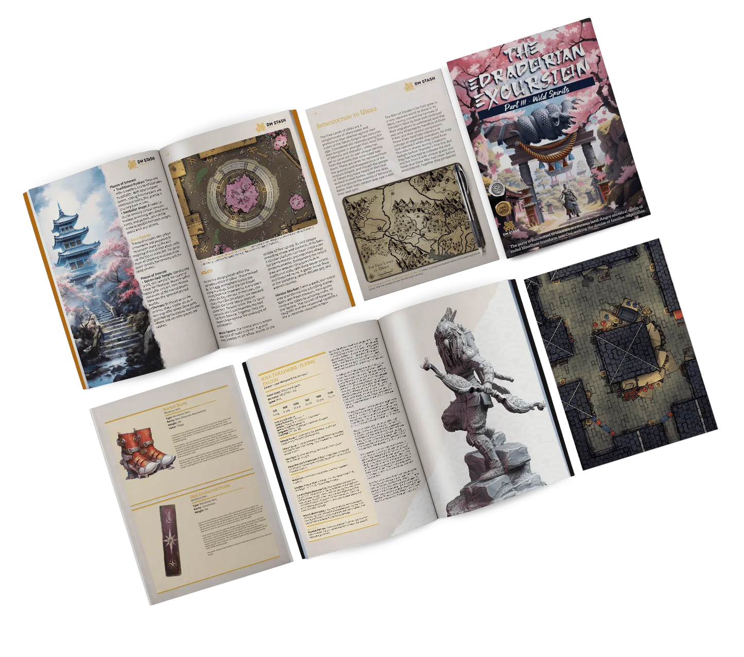 Spirits from the East - DND 5e Starter Campaign - Full Set 15 Figures + Maps + 3D printed miniature detail view tabletop RPG