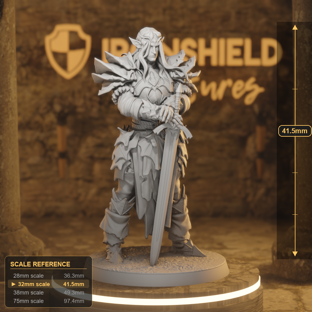 Anvarri Dralfar Knight 1 Elf Fighter DnD miniature 3D printed resin tabletop RPG figure