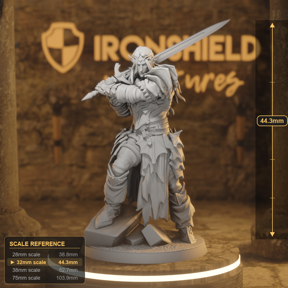 Anvarri Dralfar Knight 2 Elf Fighter DnD miniature 3D printed resin tabletop RPG figure