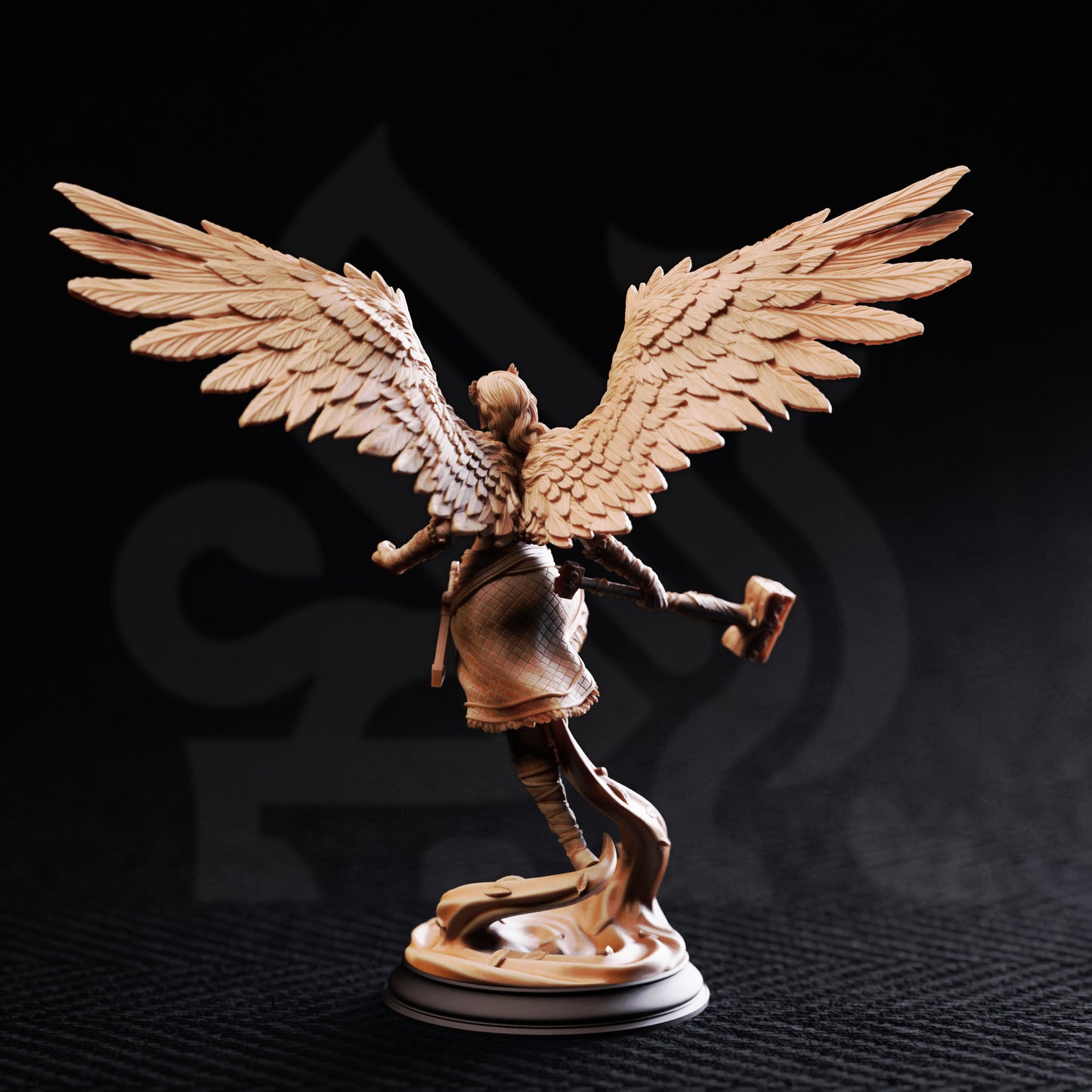 Valkyrie Hammer - Aasimar Paladin Shieldmaiden 3D printed miniature detail view tabletop RPG