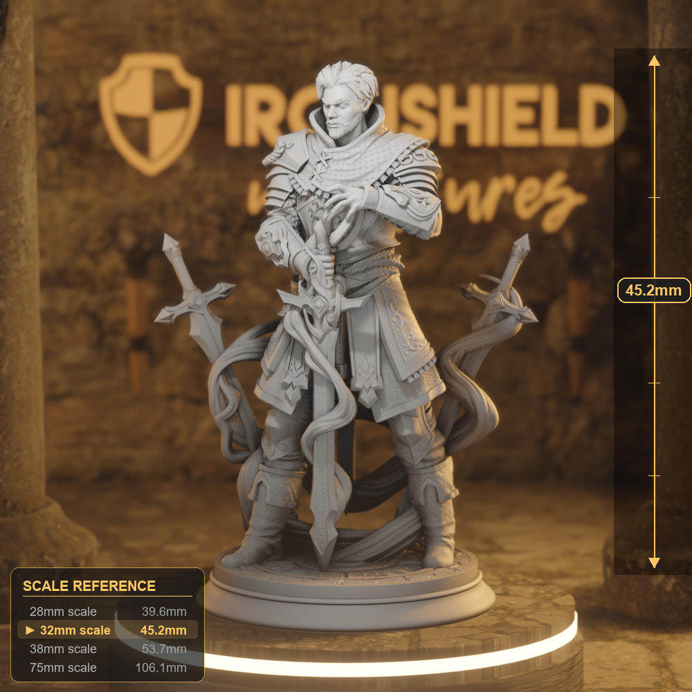 Felix Droste Human Fighter, Paladin, Sorcerer DnD miniature 3D printed resin tabletop RPG figure