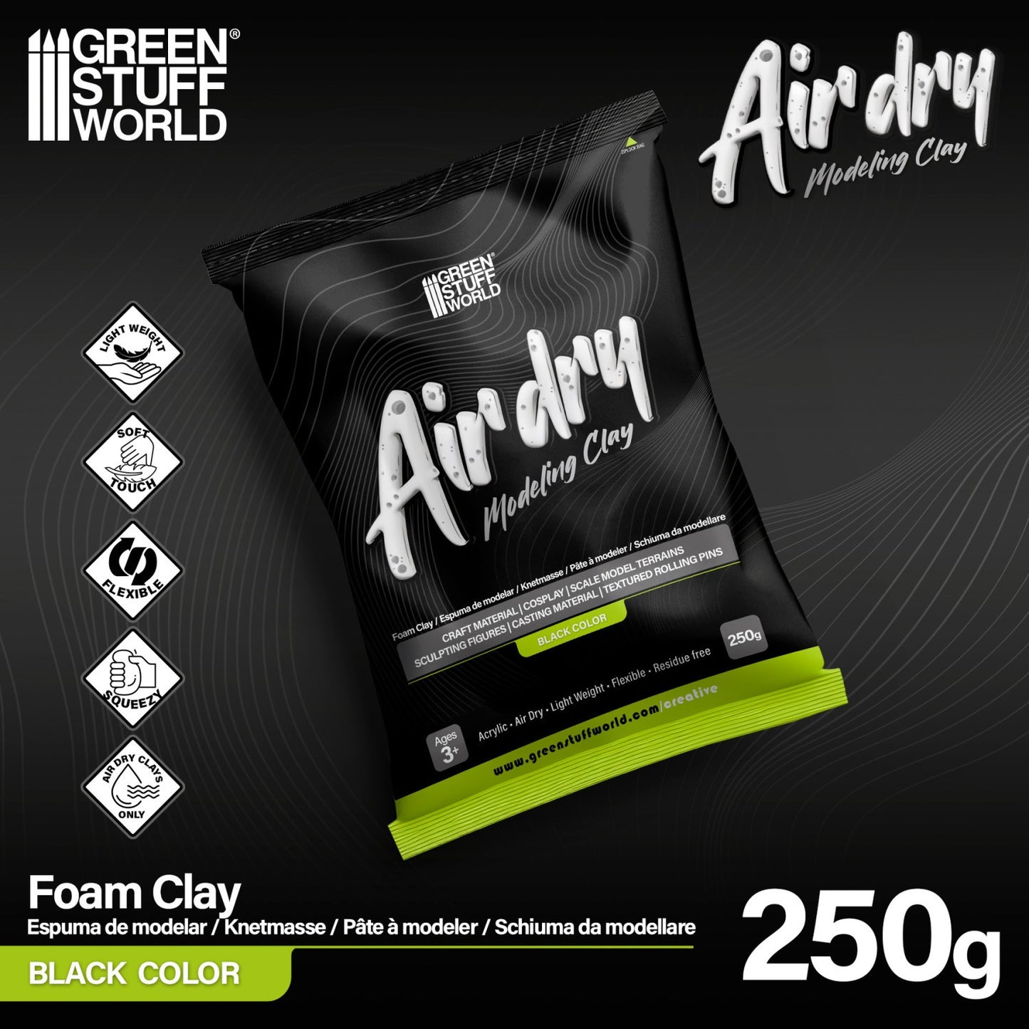 Green Stuff World Air Dry Modeling Foam Clay Black 250g - view 4