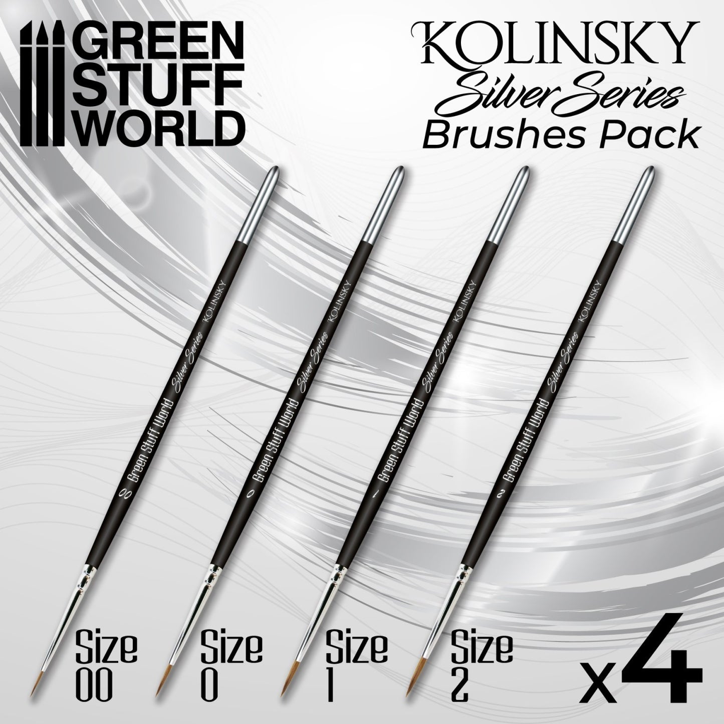 Green Stuff World Kolinsky Brush Set - Silver Series (Pack x4) - view 4
