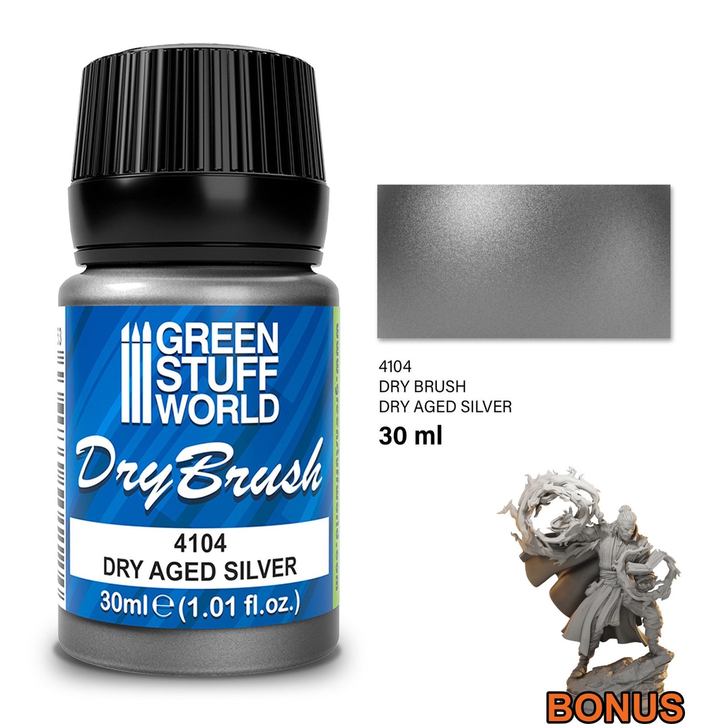 Green Stuff World Metallic Dry Brush Paint - Dry Aged Silver 30ml
