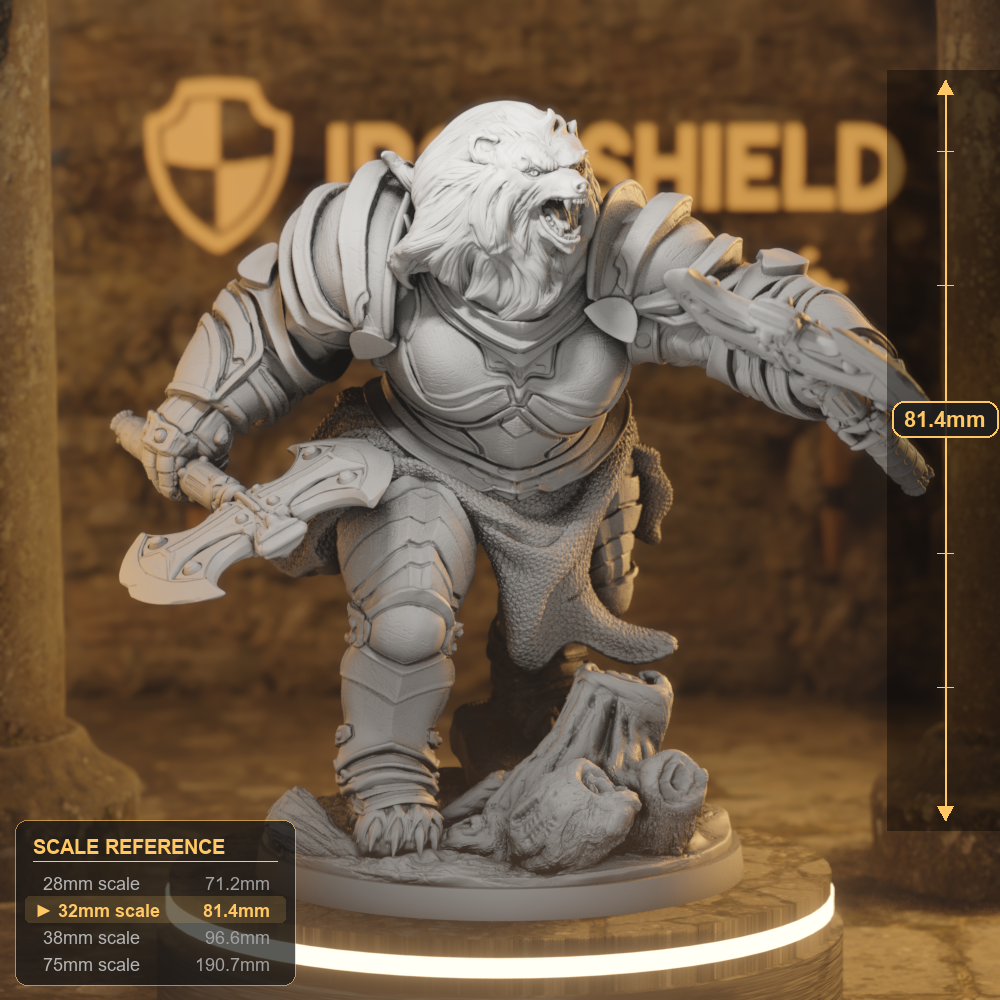 Mama Bear Knight Beastfolk Fighter DnD miniature 3D printed resin tabletop RPG figure
