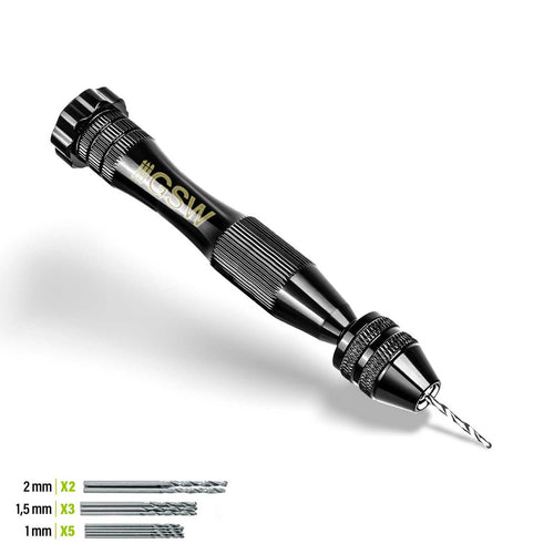 Green Stuff World BLACK Hand Drill with 10x Drill bits