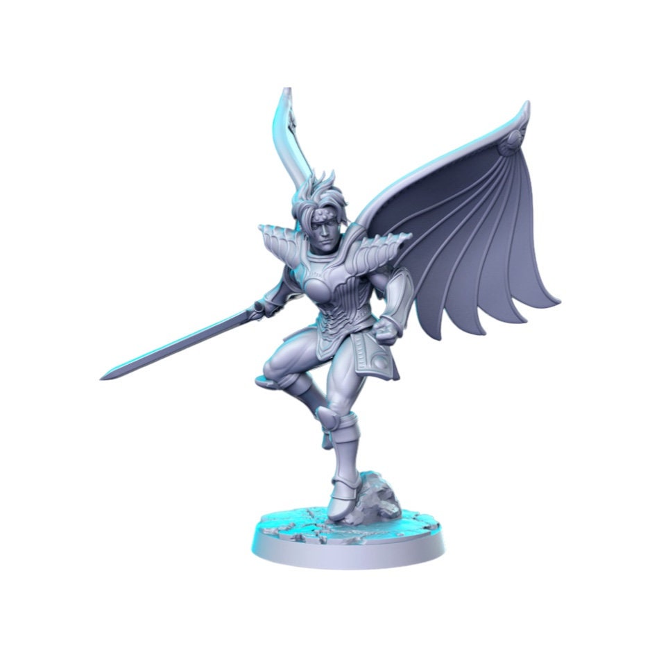 Dartfeld geflügelter Erzengel Engel Schwert Flügel Mann Dnd Figur Druck 3D Harz 12k 32mm Miniaturen Figuren Mini