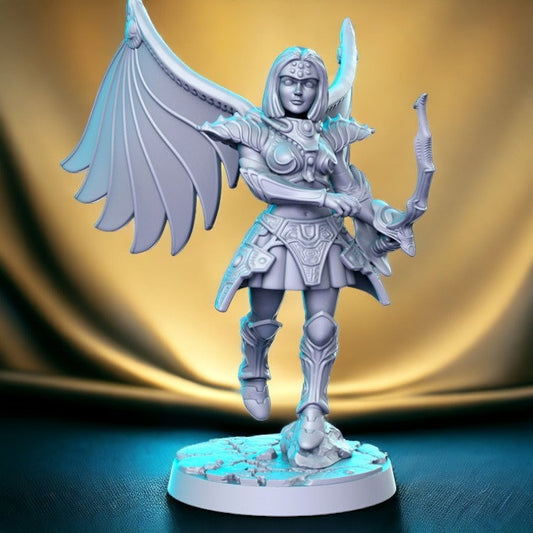Figurine miniature Shana, archer ailé, DND, impression 3D, résine 12k, 32 mm