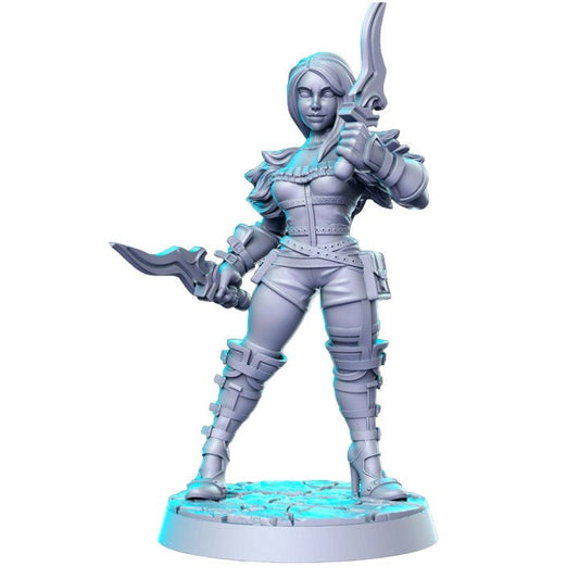 Dolchmädchen Schurke zwei Dolche Dnd Figur Druck 3D Harz 12k 32mm Miniaturen Figuren Mini