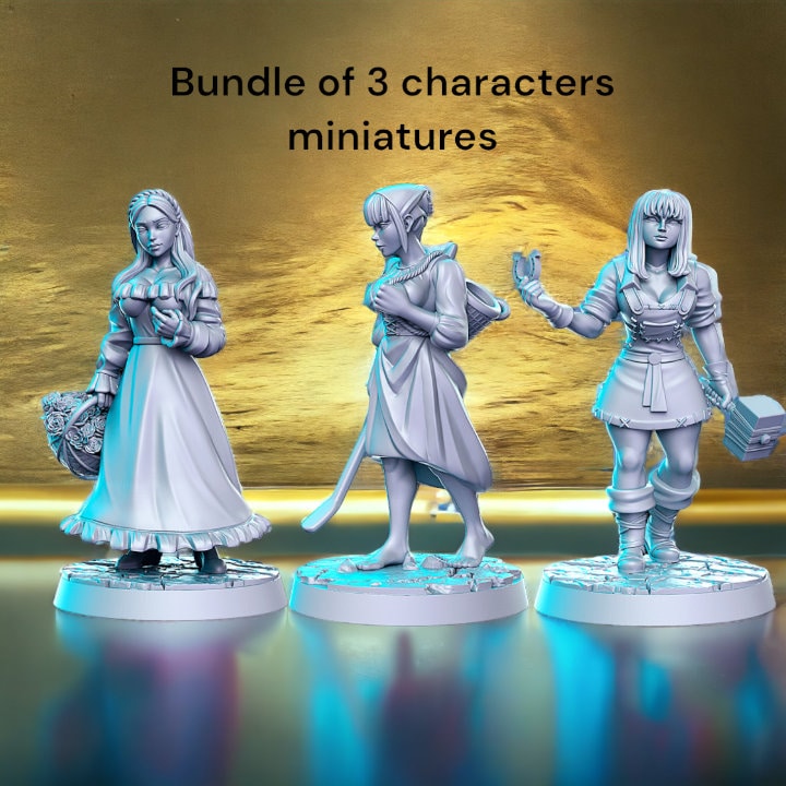 Bundle Pack mit 3 Figuren menschliche Mädchen für Dnd Figur Druck 3D Harz 12k 32mm Miniaturen Figuren Mini