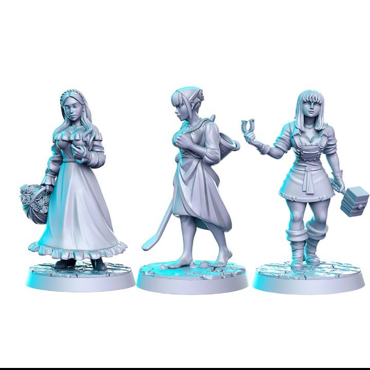 Bundle Pack mit 3 Figuren menschliche Mädchen für Dnd Figur Druck 3D Harz 12k 32mm Miniaturen Figuren Mini