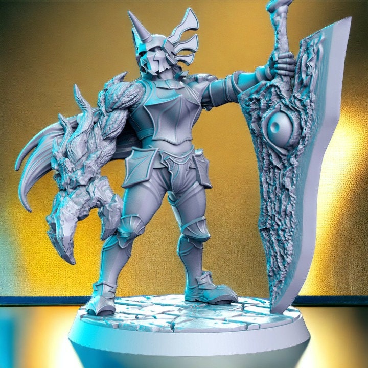 Ephialtes demonic armoured knight massive sword and monster's paw for dnd figure print 3d resin 12k 32mm miniatures figures mini