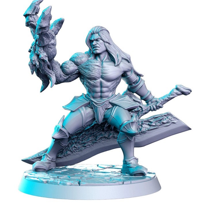 Ephialtes unarmoured demonic knight massive sword and monster's paw for dnd figure print 3d resin 12k 32mm miniatures figures mini