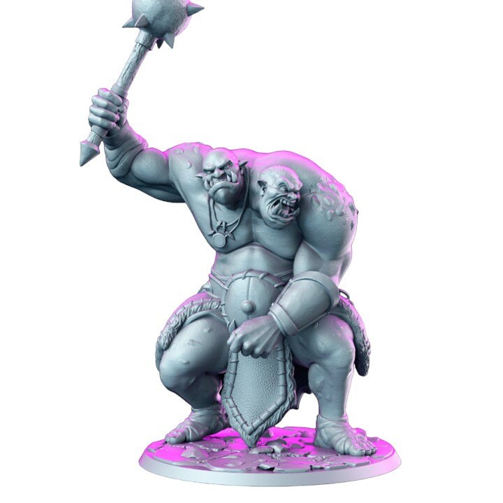 Ettin riesiger zweiköpfiger Ork mit Streitkolben Kriegsoger für Dnd Figur Druck 3D Harz 12k 32mm Miniaturen Figuren Mini