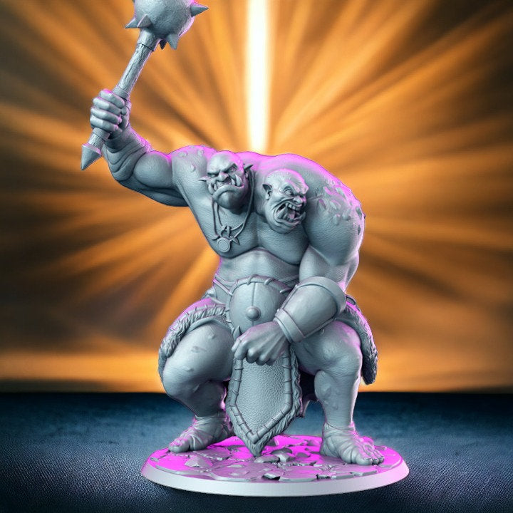 Ettin riesiger zweiköpfiger Ork mit Streitkolben Kriegsoger für Dnd Figur Druck 3D Harz 12k 32mm Miniaturen Figuren Mini