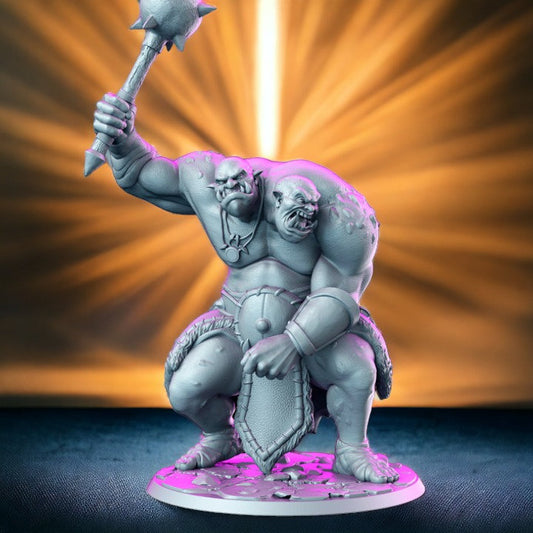 Ettin orc géant à deux têtes avec masse ogre de guerre pour figurine dnd impression 3D résine 12k 32mm miniatures figurines mini