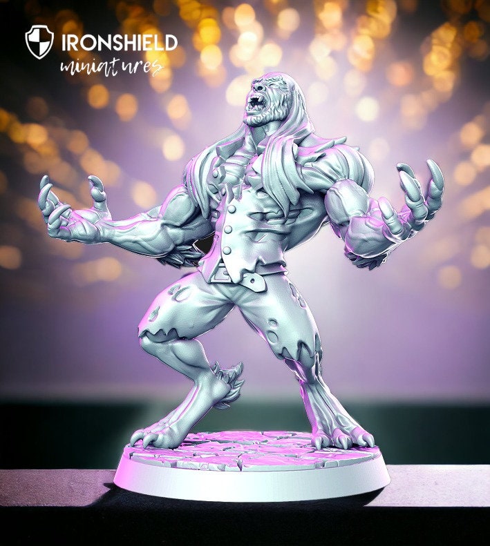 Bruce der mächtige Werwolf-Transformation detaillierte Minis für Dnd Figur Druck 3D Harz 12k 32mm Miniaturen Figuren Mini