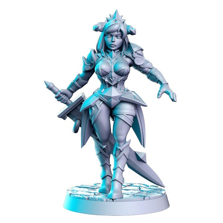 Varuna female knight warrior woman in armor attacking for dnd figure print 3d resin 12k 32mm miniatures figures mini