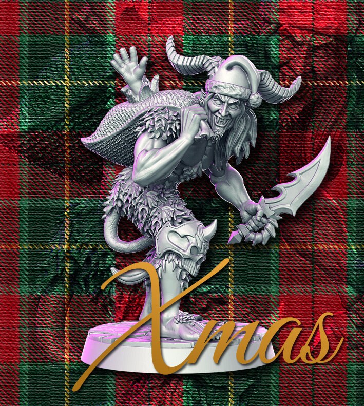 Krampus Xmas demon Christmas present killer with bag detailed mini for dnd figure print 3d resin 12k 32mm miniatures figures mins