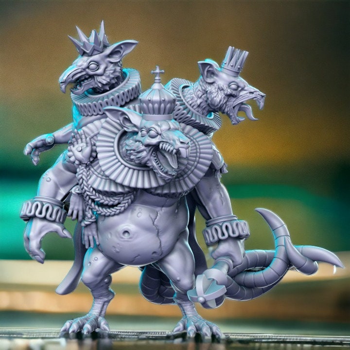 Rattenkönig Monster 3 Köpfe Dnd Figur Druck 3D Harz 12k 32mm Miniaturen Figuren Mini