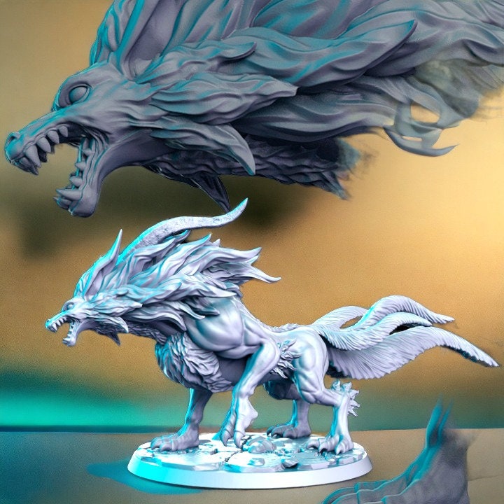 Icewolf chien sauvage loup seul grandes dents pour figurine dnd impression 3d résine 12k 32mm miniatures figurines mini