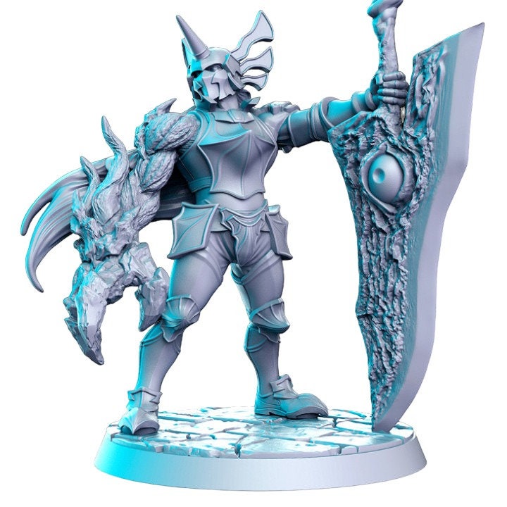 Ephialtes demonic armoured knight massive sword and monster's paw for dnd figure print 3d resin 12k 32mm miniatures figures mini
