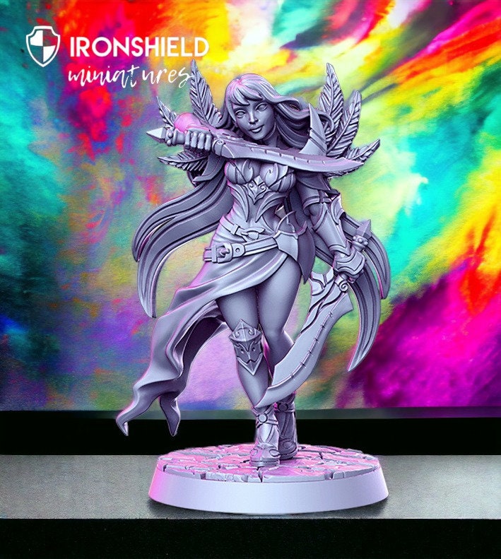 Valeen - Danseuse de lames miniature détaillée pour figurine DND, impression 3D, 32 mm, 12 000 pièces, idée cadeau | Donjons et Dragons | Jeux de table