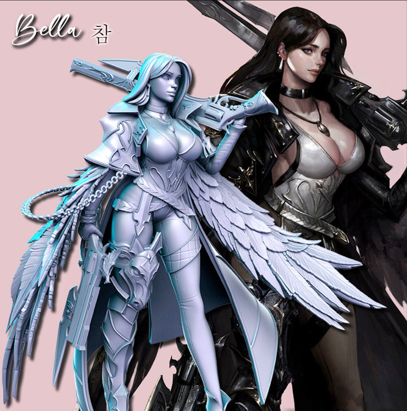 Bella - Fantasy warrior lady with guns - 75mm mini for dnd figure print 3d miniature miniatures Gift Idea | Dungeons and Dragons | Tabletop