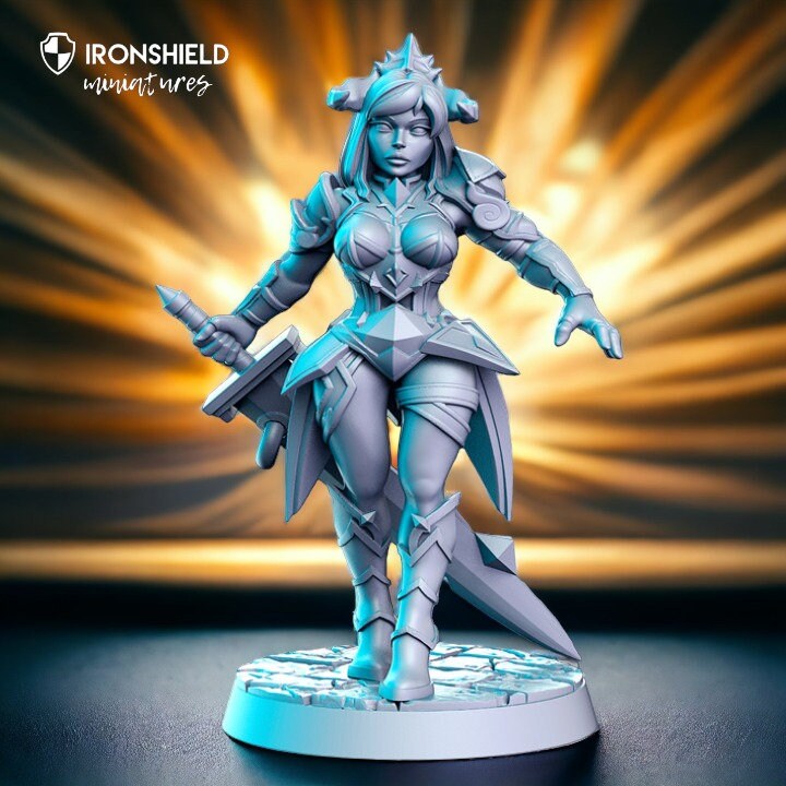 Varuna female knight warrior woman in armor attacking for dnd figure print 3d resin 12k 32mm miniatures figures mini