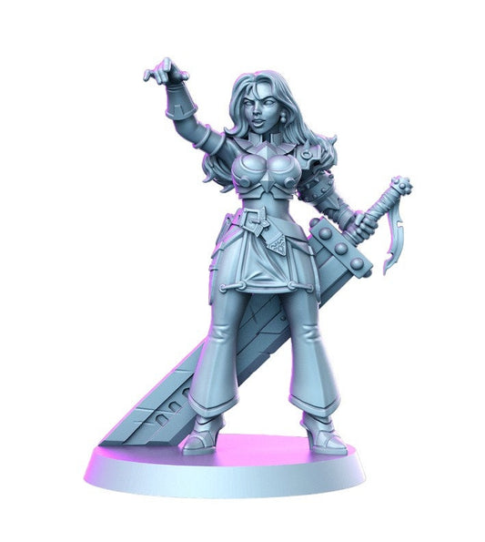 Margie femme sorcière fille avec épée détaillée mini pour figurine dnd impression 3D résine 12k 32mm miniatures figurines mins