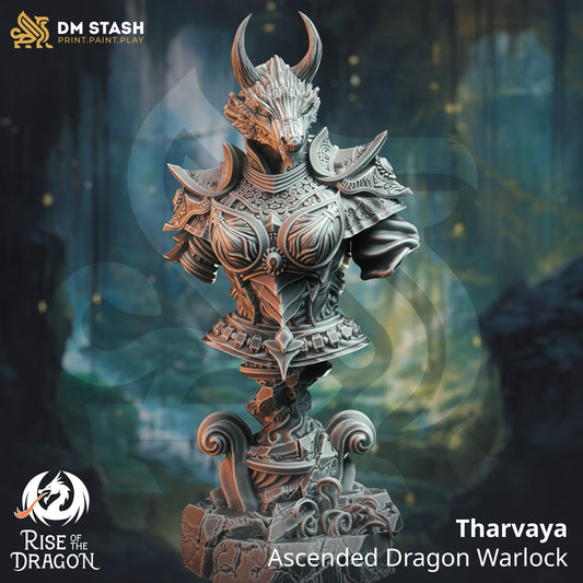 Büste Tharvaya – 120 mm hoch – Aufgestiegener Drache-Warlock-Figur, Druck 3D, 12k Miniatur, Geschenkidee | Dungeons and Dragons | Tabletop | DM Stash