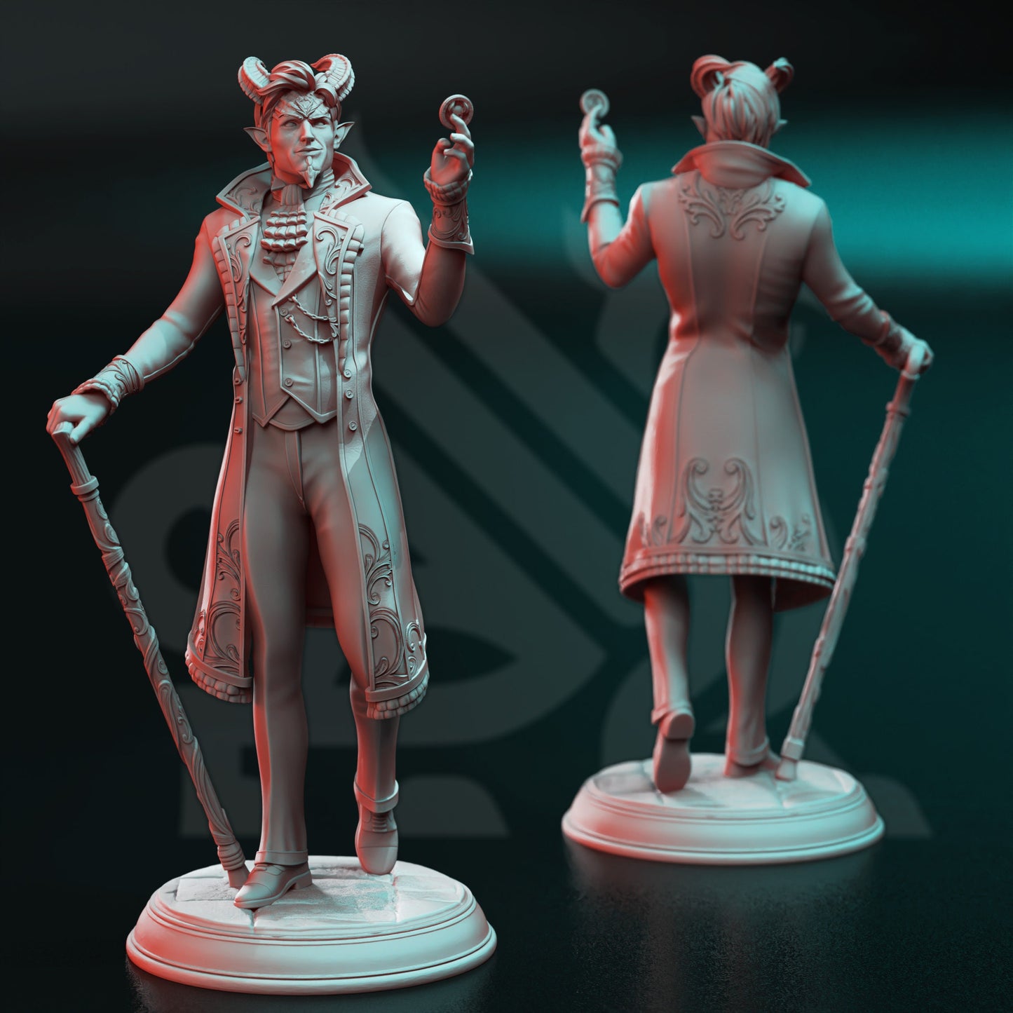 Tiefling Devil Dealer - Xarvir Undead Figure + COIN + base imprimée 3D 12k miniature Idée cadeau mini Dungeons & Dragons Tabletop DM Stash