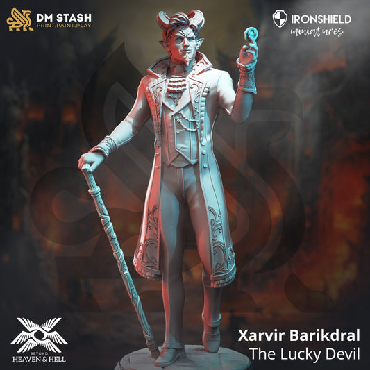 Tiefling Devil Dealer - Xarvir Undead Figur + Münze + Basisdruck 3D 12k Miniatur Geschenkidee Mini Dungeons & Dragons Tabletop DM Stash