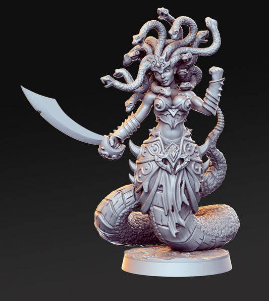 Méduse Serpent femelle femme serpent avec sabre détaillé mini pour figurine dnd impression 3D résine 12k 32mm miniatures figurines mins