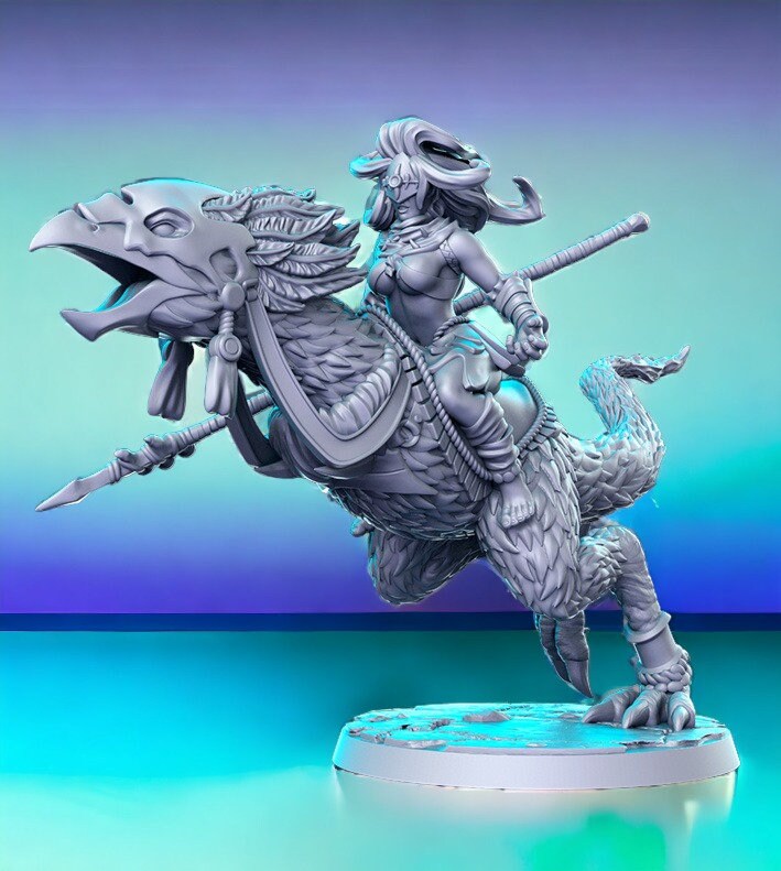 Cavalier de la Perte - Chasseuse de dinosaures pour figurine DND, miniature 3D à imprimer | Idée cadeau | Donjons et Dragons | Jeux de table | RN Estudio