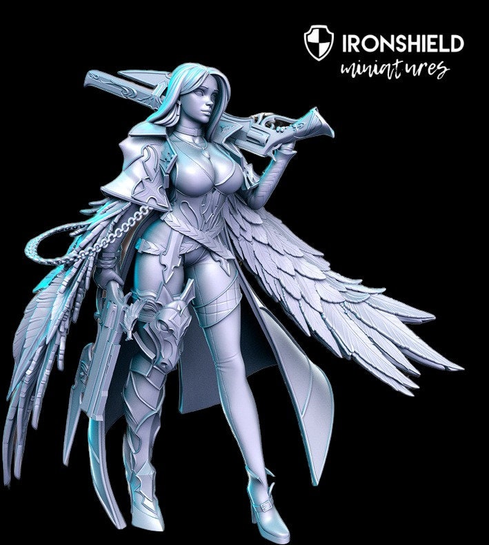 Bella - Fantasy warrior lady with guns - 75mm mini for dnd figure print 3d miniature miniatures Gift Idea | Dungeons and Dragons | Tabletop
