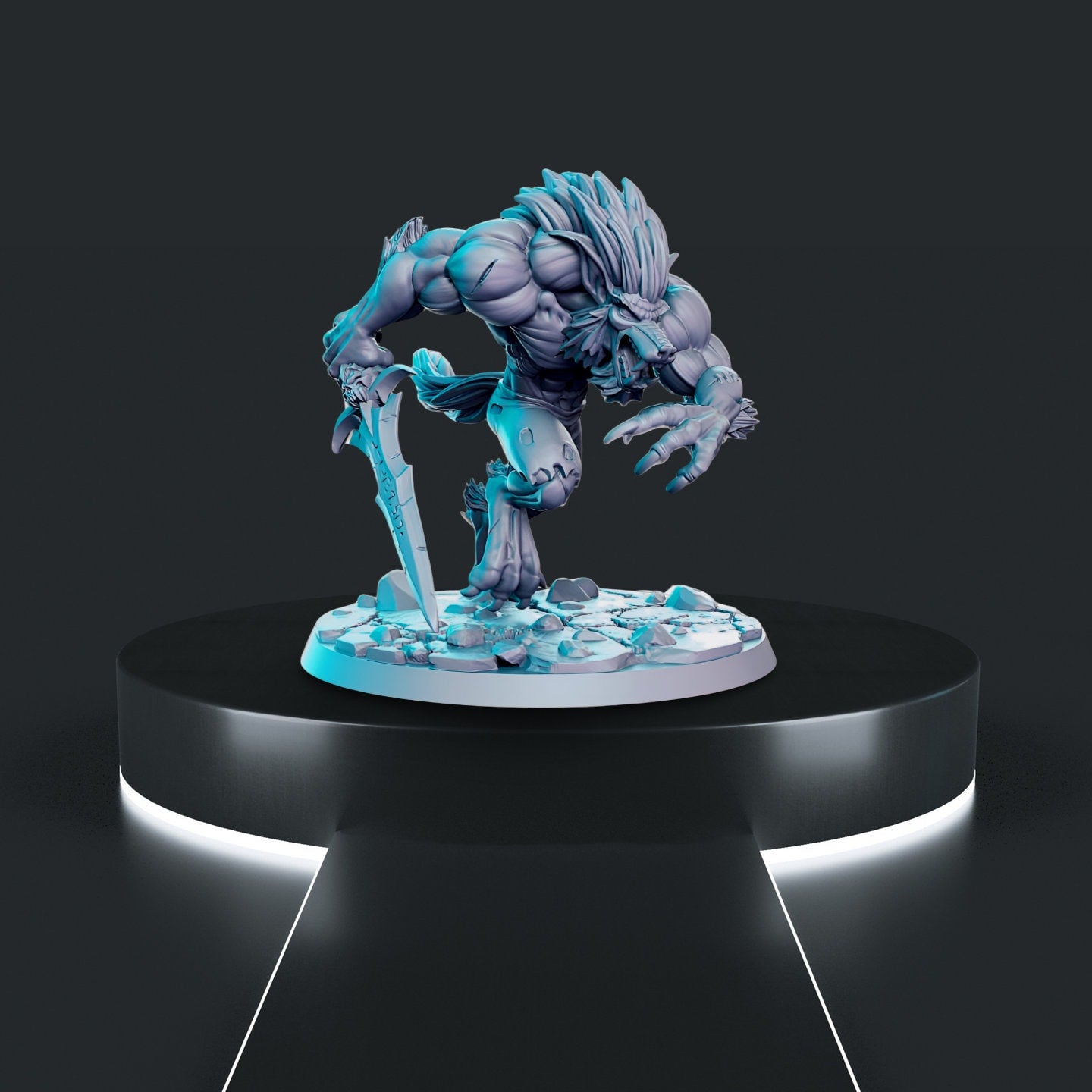 Mondfang Werwolf Schwertkämpfer Bestie Kreatur für Dnd Figur Druck 3D Harz 12k 32mm Miniaturen Figuren Mini