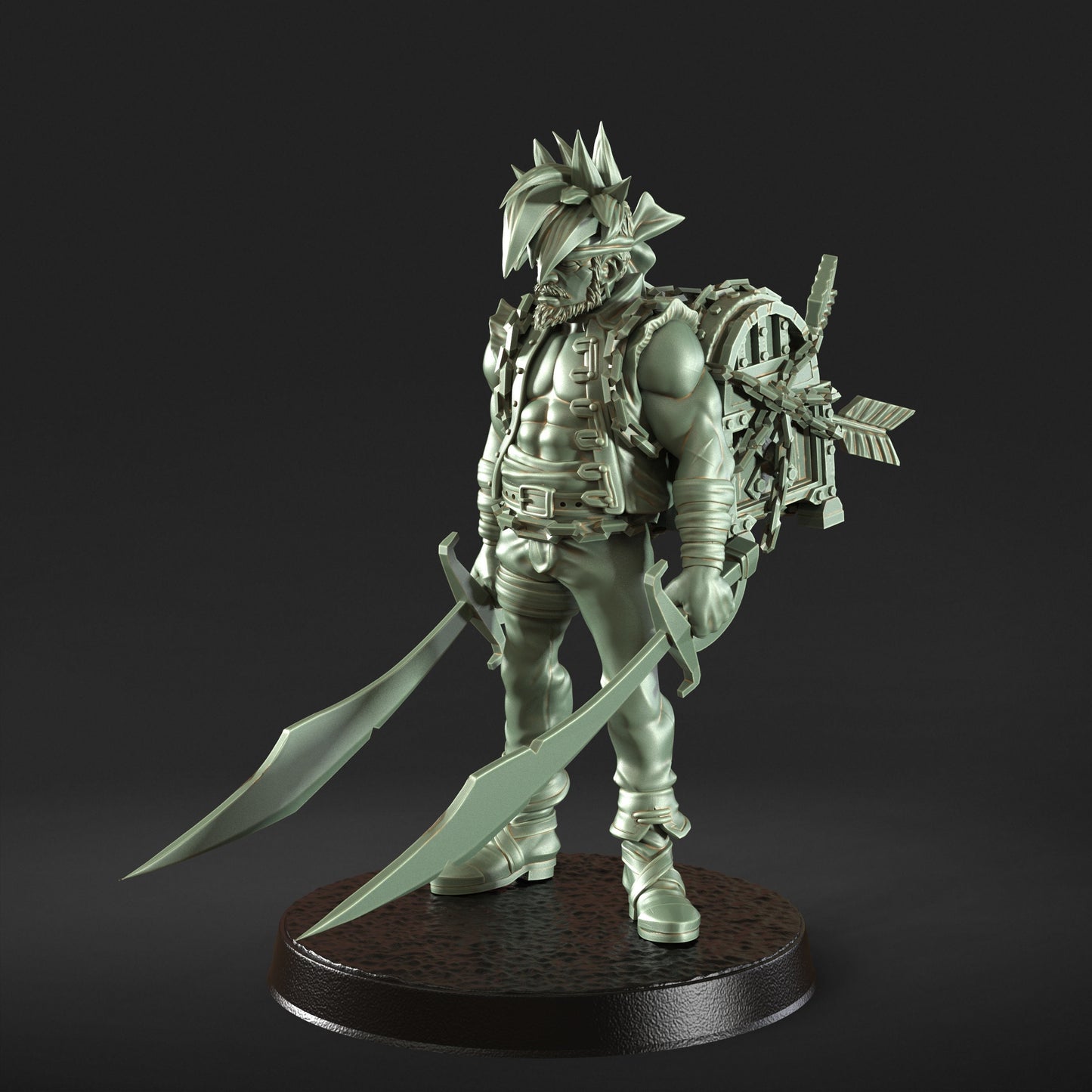 Ray Deep Water Swordsman with Chest Figure + Base print 3d 12k miniature Gift Idea | Dungeons & Dragons | Tabletop | RN EStudio