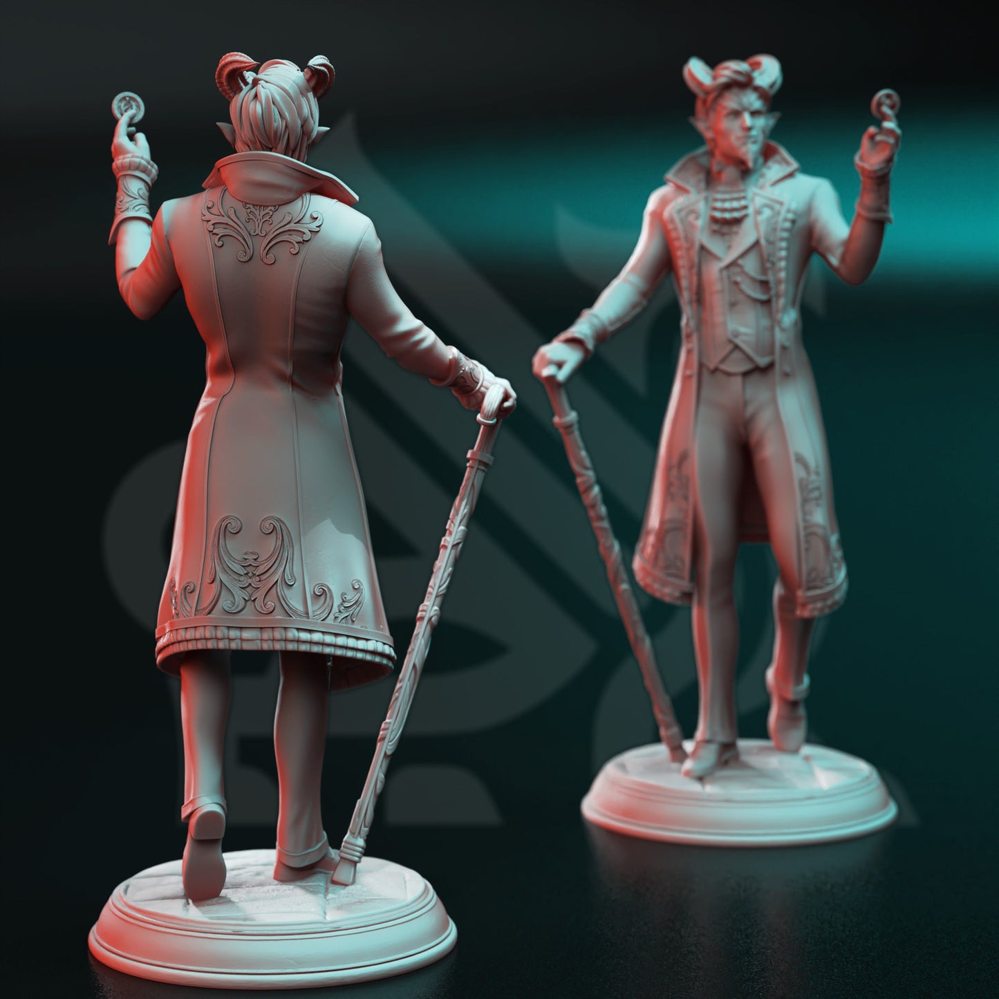 Tiefling Devil Dealer - Xarvir Undead Figure + COIN + base imprimée 3D 12k miniature Idée cadeau mini Dungeons & Dragons Tabletop DM Stash