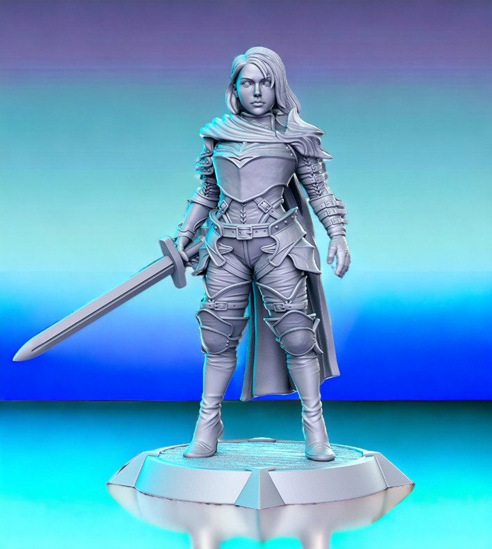 Elma - Ritterin mit Schwert für DND-Figur, 3D-Miniaturdruck | Geschenkidee | Dungeons and Dragons | Tabletop | RN Estudio