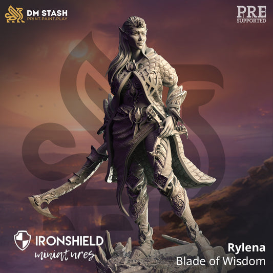 Weibliche Hochelfen-Zauberklinge – Rylena-Figur 12k + Basisdruck 3D-RPG-Miniatur-Geschenkidee Mini | Dungeons & Dragons | Tabletop | DM Stash