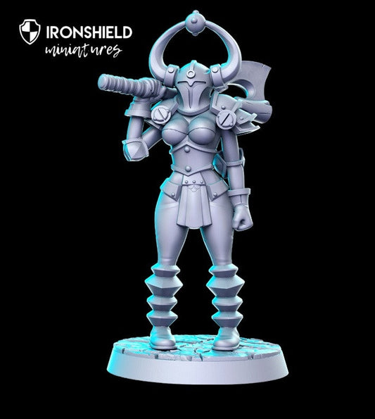 Chaos 3 – Gladiatorin mit Axt für D&D-Figur + Sockeldruck 3D-Miniatur | Geschenkidee | Dungeons and Dragons | Tabletop | RN Estudio