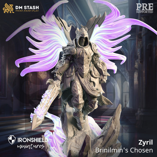 Paladin angélique ascensionné - Figurine Zyril 12 000 $ + Base imprimée 3D, idée cadeau miniature pour RPG | Donjons et Dragons | Jeux de table | DM Stash