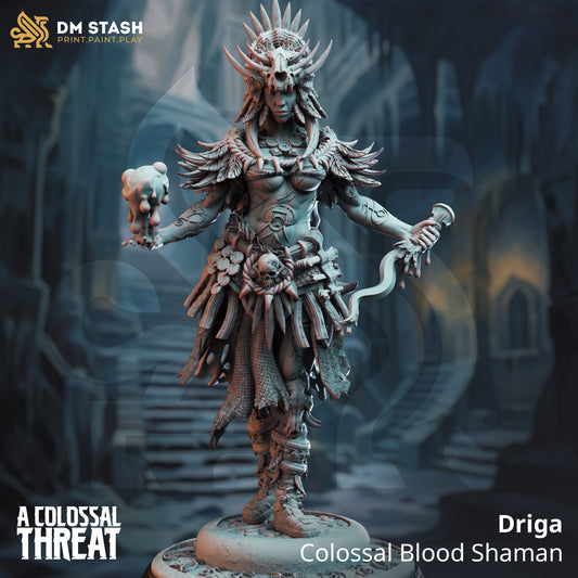 Goliath Blood Shaman Priestess – Driga-Figur mit Sockeldruck, 3D, 12.000 Miniatur, Geschenkidee, Mini | Dungeons & Dragons | Tabletop | DM Stash