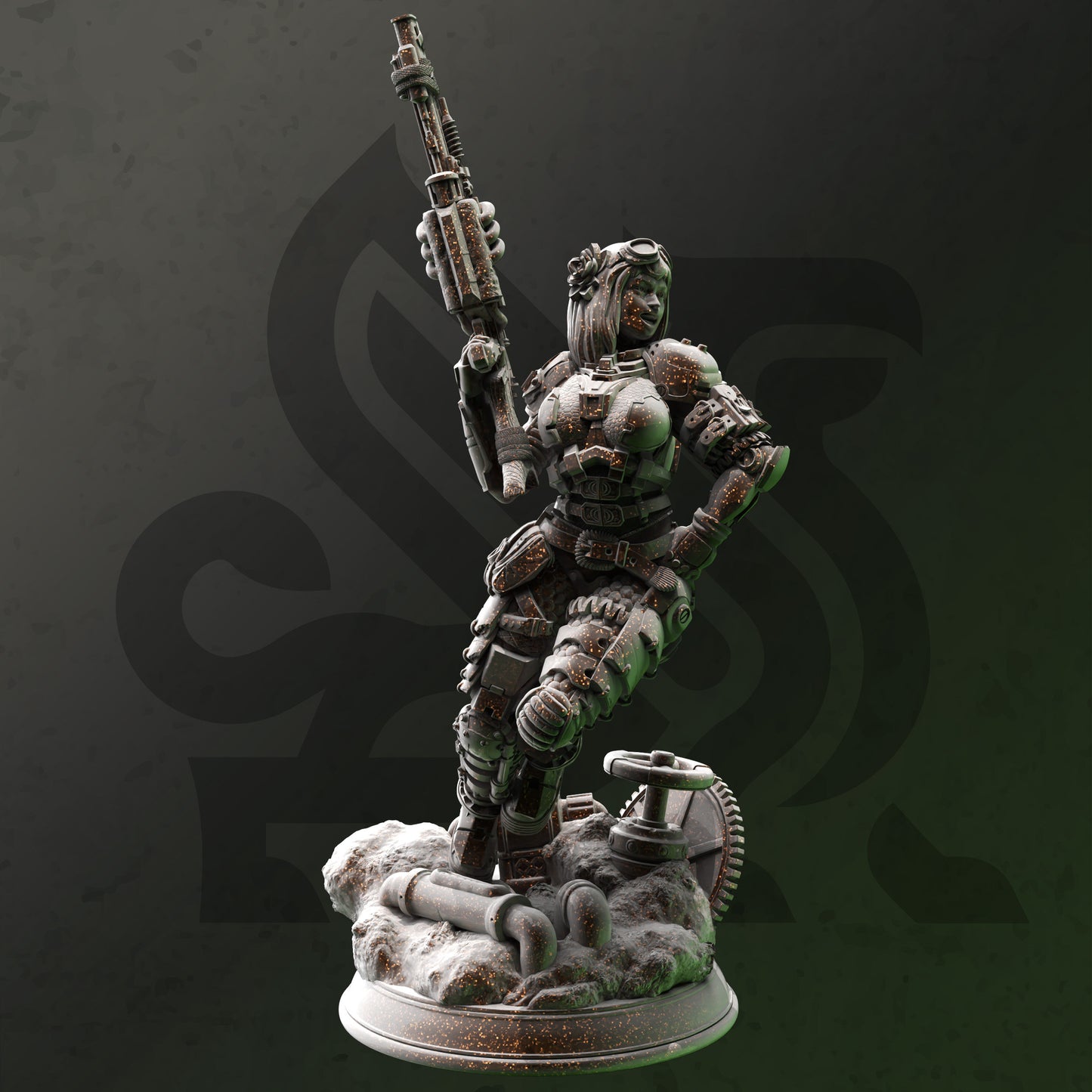 Figurine de soldate Aldith Steampunk Sniper avec base imprimée 3D 12k, idée cadeau miniature | Donjons et Dragons | Coffret de DM sur table