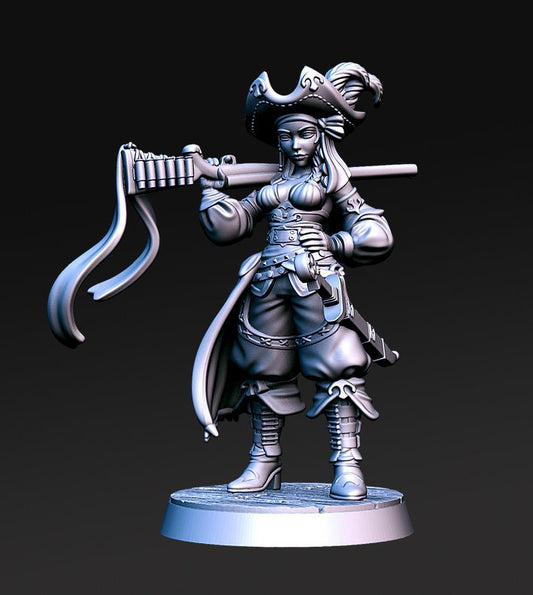 Stella Marissa – Piratin-Figur 12k + Sockel + BONUS-Druck 3D-RPG-Miniatur-Geschenkidee Mini | Dungeons & Dragons | Tabletop | RN Estudio