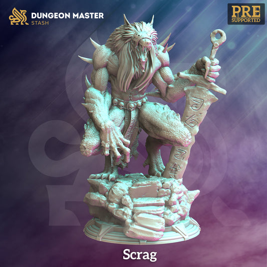 Alpha-Riesenwerwolf – Scrag RIESIGE Figur + Sockel + BONUS-Druck 3D 12k Miniatur Geschenkidee Mini | Dungeons & Dragons | Tabletop | DM Stash