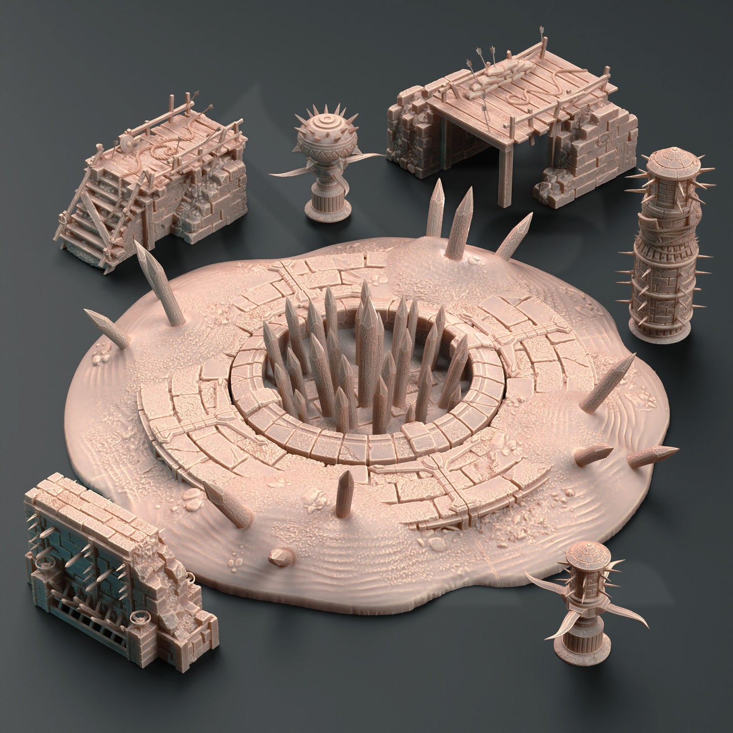 Arena-Geländeset – Schmelztiegel-Fallen, Stacheln +9 Elemente 12.000 + Gratis-Druck, 3D-RPG-Miniatur, Geschenkidee, Mini | Dungeons & Dragons | Tabletop DM Stash