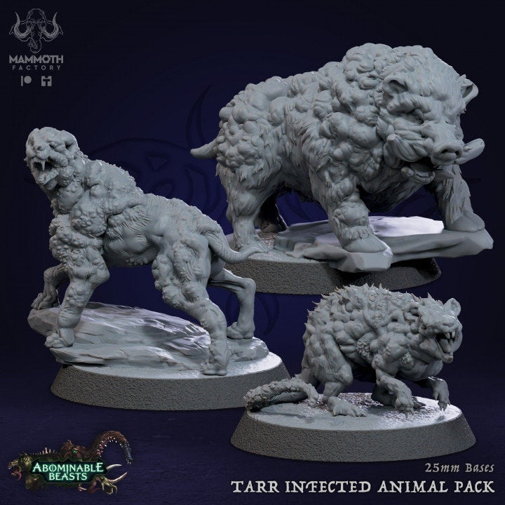 Infected Animals Pack Dog Boar Rat 3 Figures 12k + Base Print 3D RPG Miniature Gift Idea mini | Dungeons & Dragons Tabletop Mammoth Factory