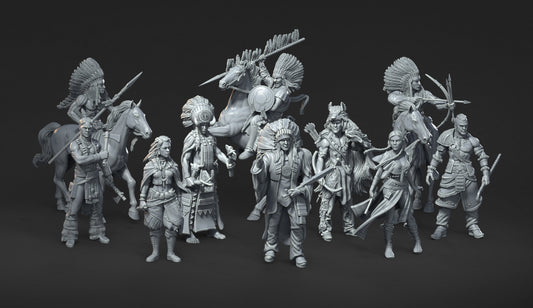 Set Indian Warriors Army Bundle 10 Figuren 12k 14k + BONUS Druck 3D RPG Miniatur Geschenkidee Mini | Dungeons & Dragons | Tabletop RN Estudio